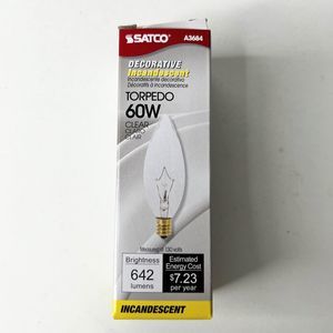Satco Torpedo 60W Light Bulb Clear Decorative A3684 642 Lumens